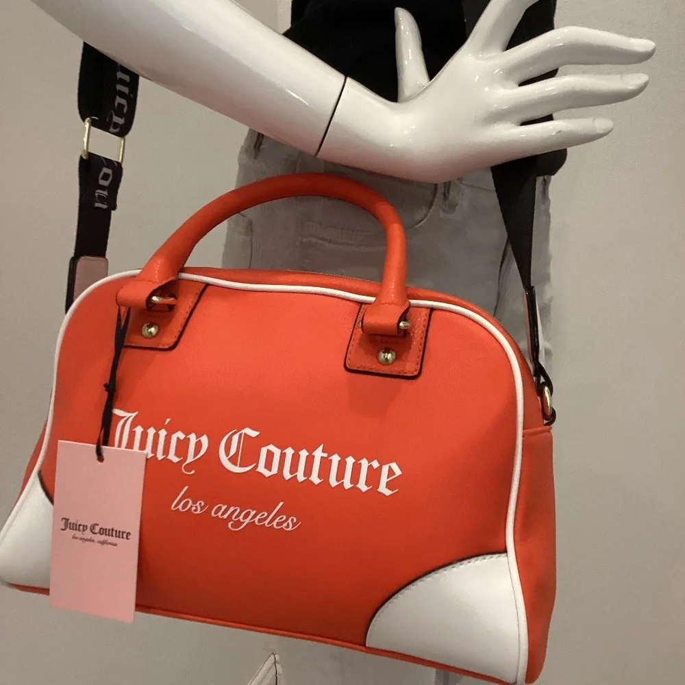 REDUCED Juicy Couture Fashionista Sports Bowler Satchel Crossbody Orange & White